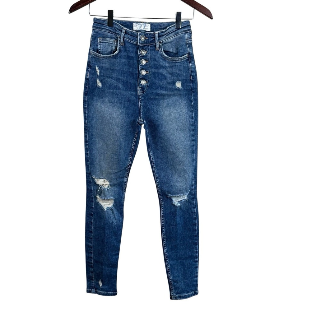Free People We The Free Sabrina Super Skinny Button Fly Distressed Jeans Size 27